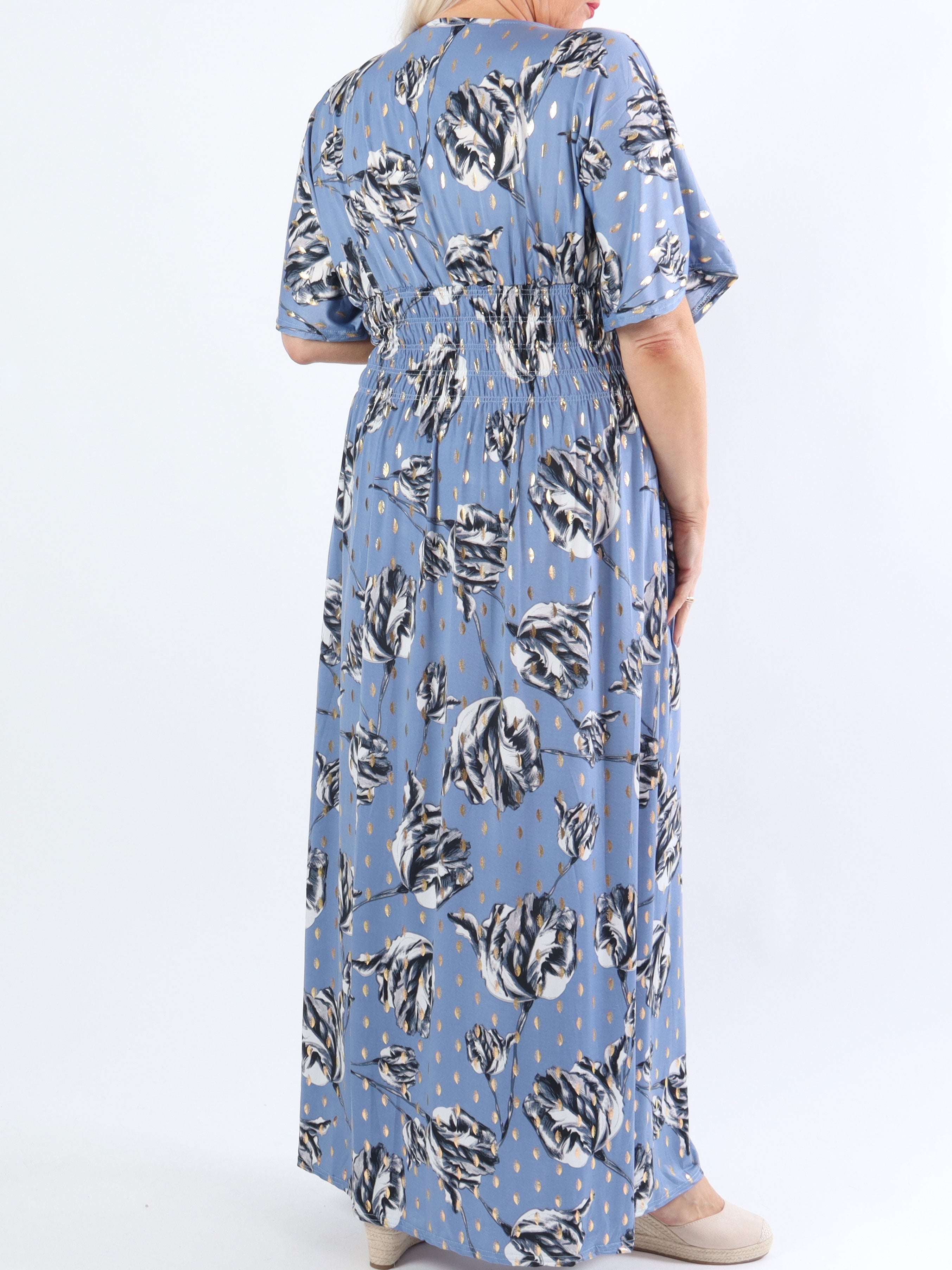 Pams Rose - Lång stretchig plus size klänning i skrynkelfritt material